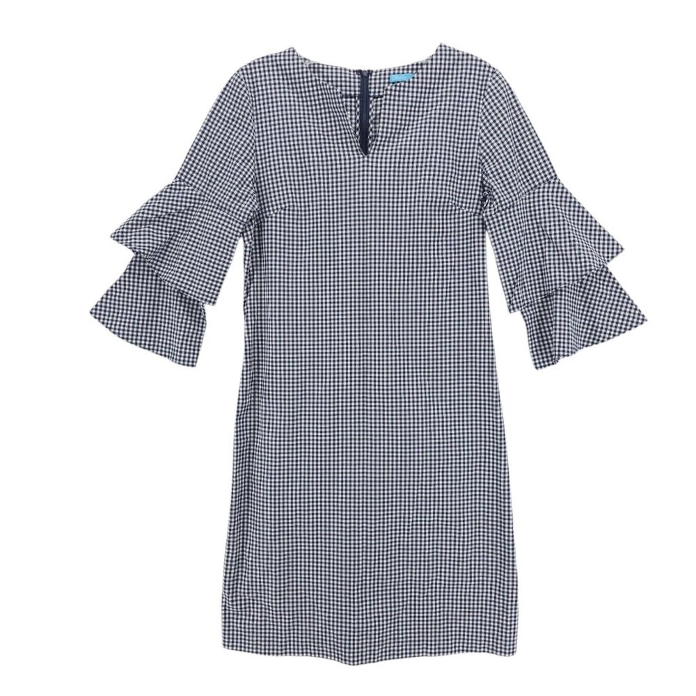 J. MCLAUGHLIN Letty Bell Sleeve Gingham Check Dress Stretch Fitted Size XS